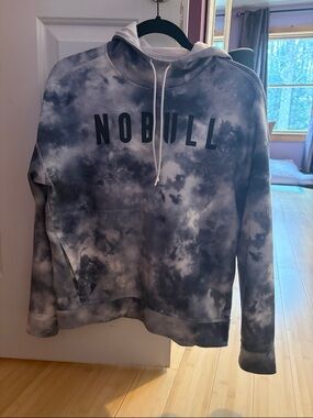 NOBULL Gray and White Tie-Dye Hoodie with Bold Logo